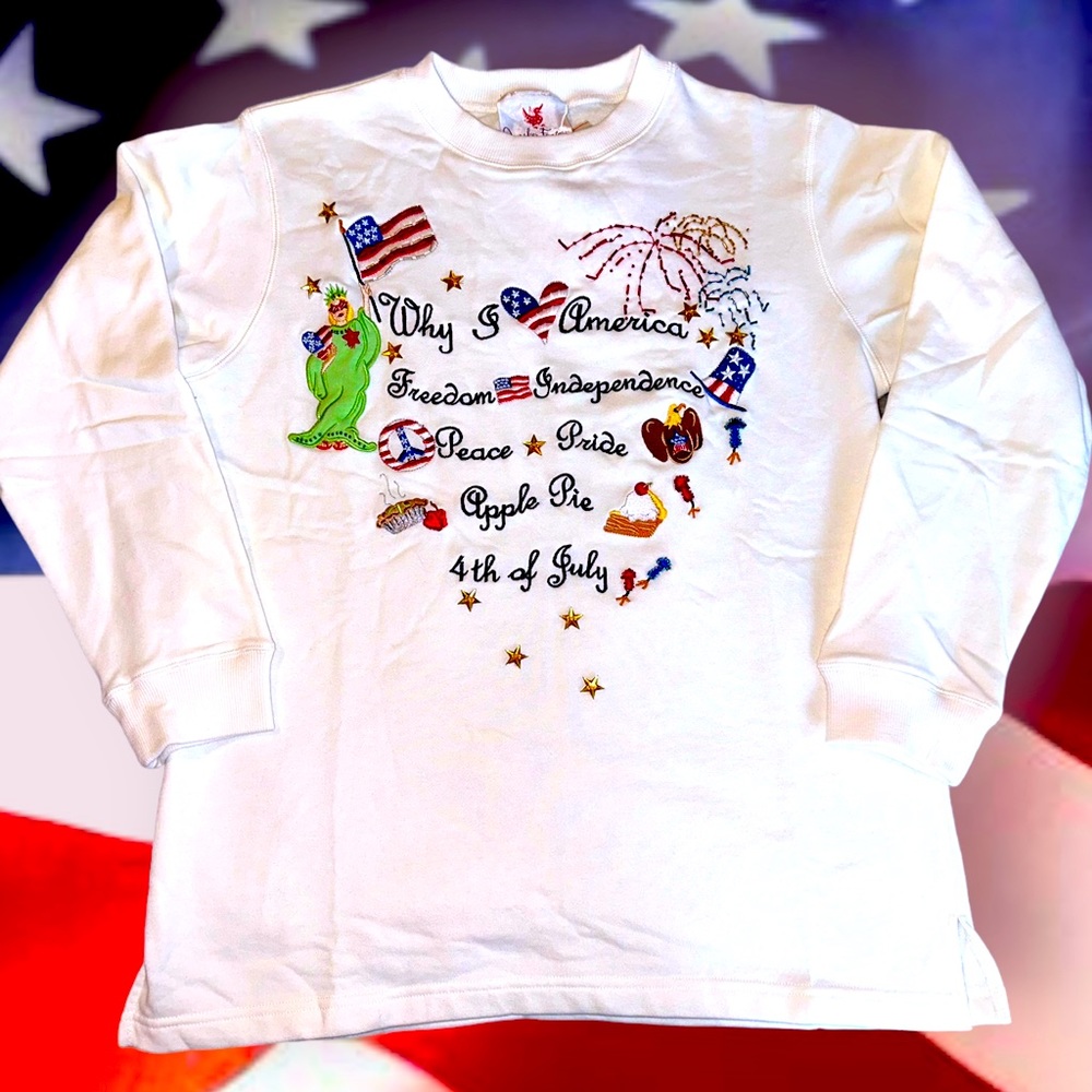 Folksy Embroidered USA Americana Sweatshirt - XS